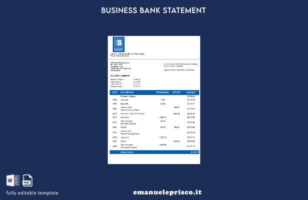 stile verificato Modello di estratto conto aziendale Basis Bank in formato Word 